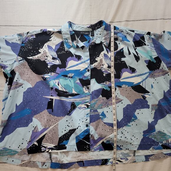 Attitudes by Renee Size 1X Blue Art To Wear Button Up Short Sleeve Mature - Picture 4 of 7